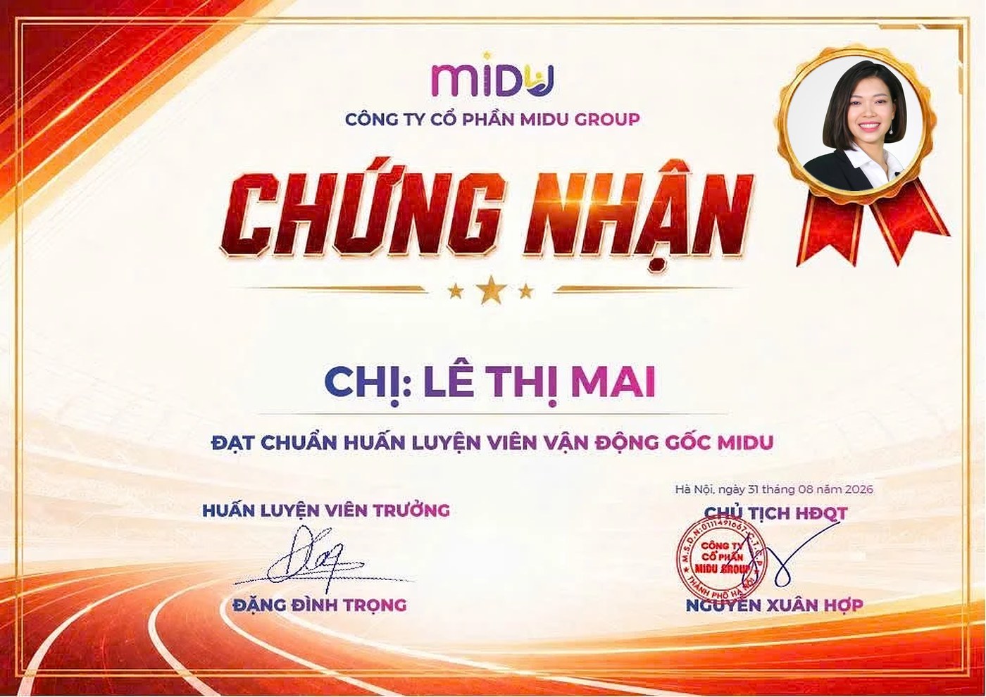 Chứng nhận: Đạt chuẩn Huấn luyện viên Vận động gốc Midu